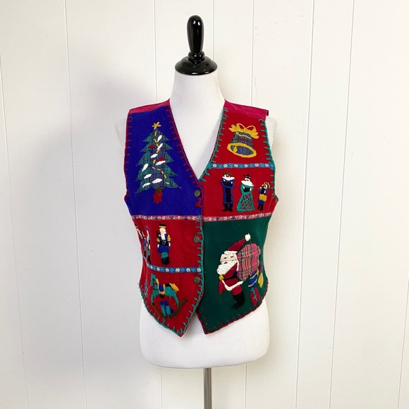 Erika Classics Jackets & Blazers - Erika Classics Vintage Christmas Vest Womens Large Wool Blend Santa Embroidered